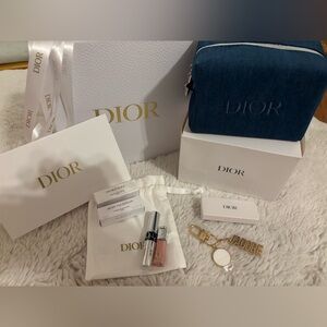 Dior Denim Pouch with Jadore Keychain Set